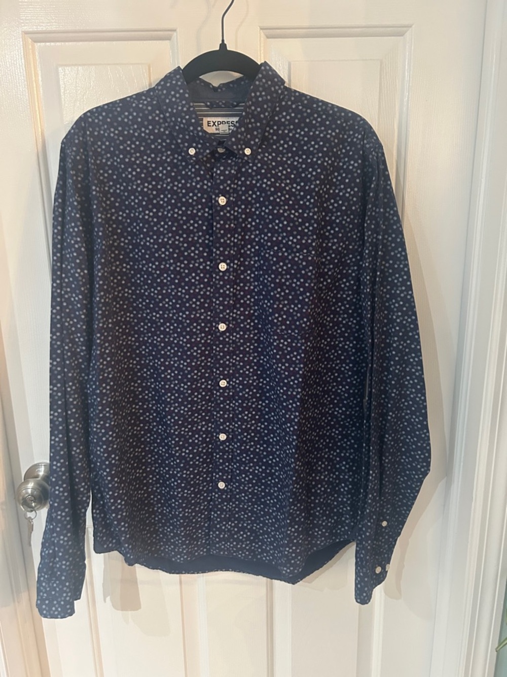 Express Soft Wash Navy Blue Dot Print Button Down Shirt